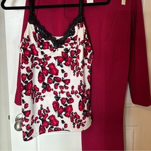 WHBM Floral Camisole with Lace Trim